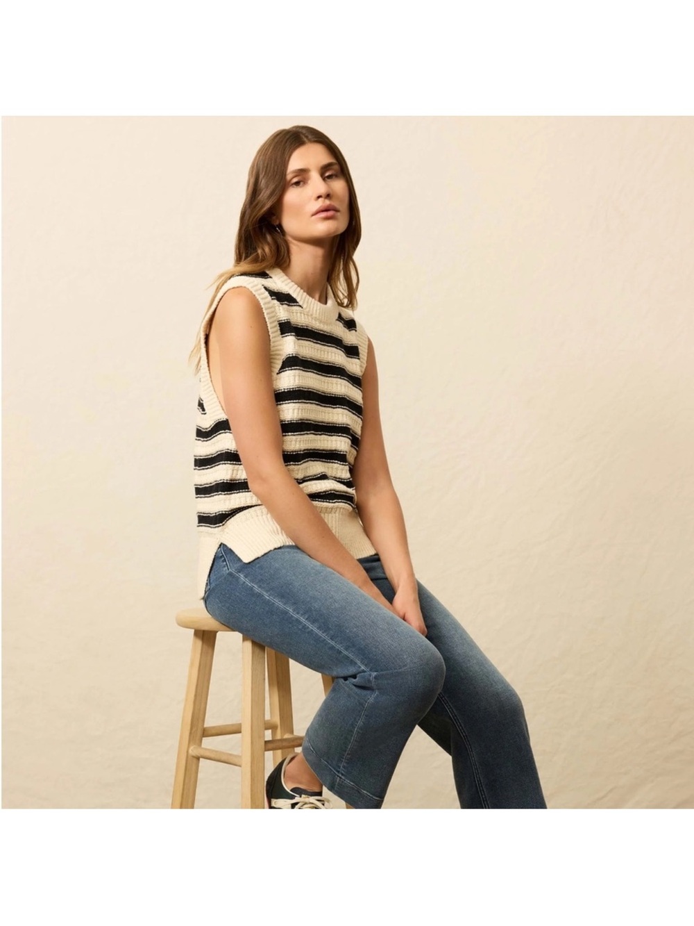 Faherty Heirloom Organic Cotton Sweater Vest - Licorice Lines Small